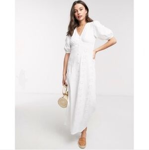ASOS Design's Broderie Eyelet Maxi Dress in White 4 Lacy Embroidery V-neck Boho